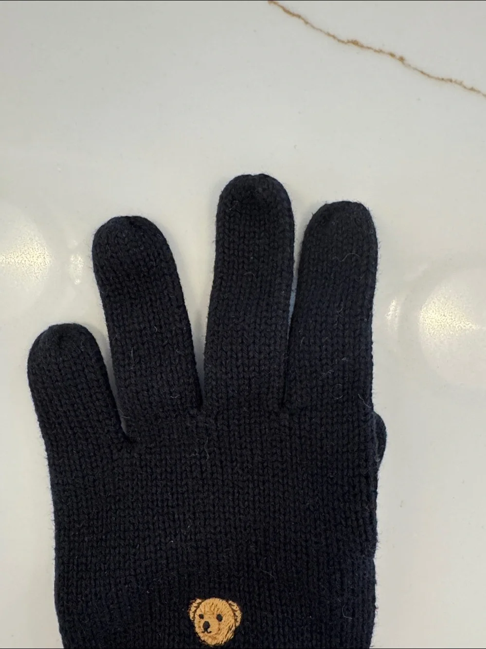 Polo by Ralph Lauren Black Knit Kids Gloves with Polo Bear and Stripe Cuff